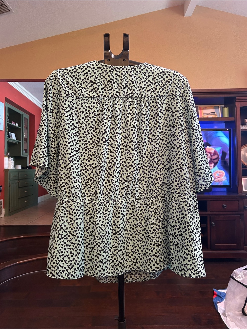 Belle by Kim Gravel Mint Wrap Blouse with Black Heart Print - Picture 2 of 2